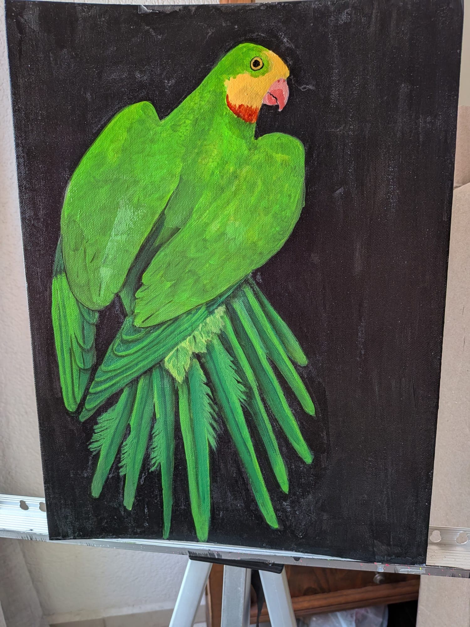 Green Parrot, painting by Carol Tessier